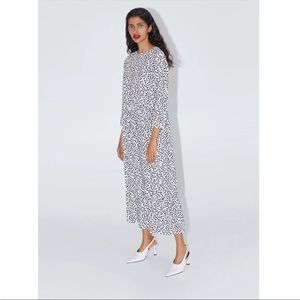 Zara Polka Dot Print Midi Dress in Black & White, Size M